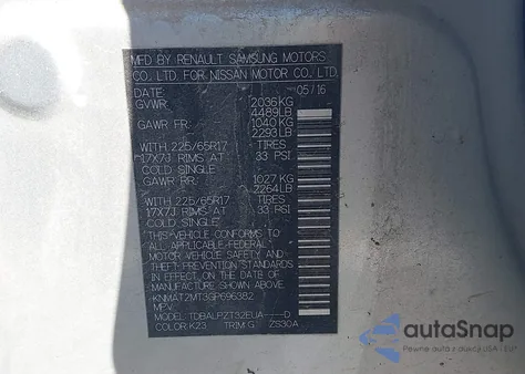 2016 Nissan Rogue S/Sl/Sv from USA, damaged, VIN KNMAT2MT3GP696382